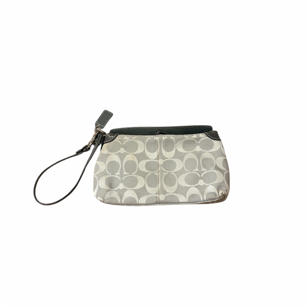Coach Signature Pattern Wristlet in Gray and Black